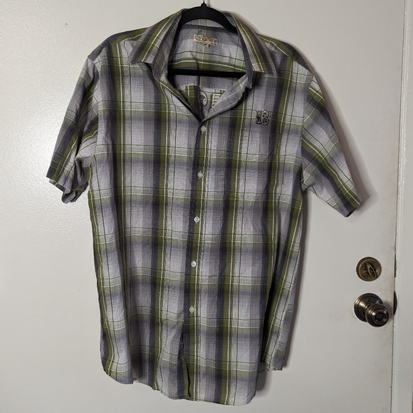 Lucky 13 zombie tiki button up shirt plaid green rockabilly retro pin up M L - Picture 5 of 12